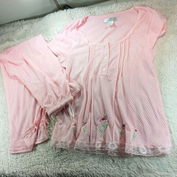NWOT Lati Fashion Pink Polka Dot Pajama Set Lace Dainty Floral Hem Womans M - Picture 8 of 16